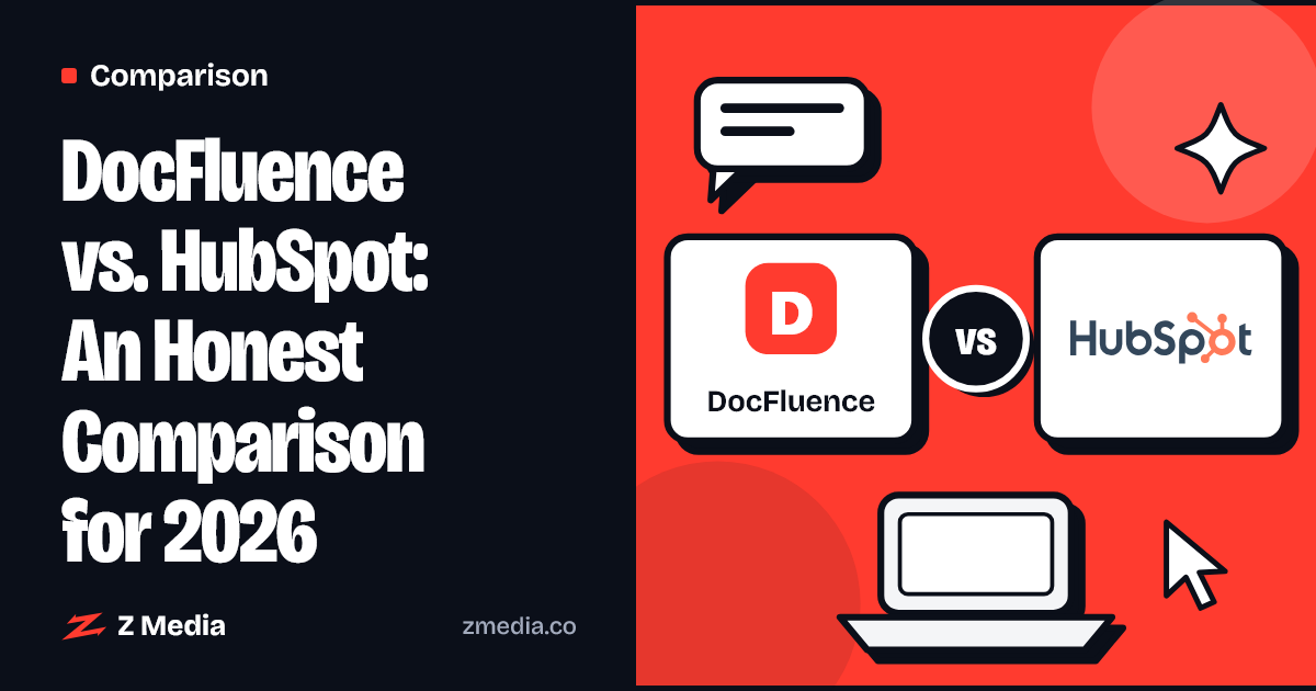 Logos of DocFluence, HubSpot side by side, flat illustration
