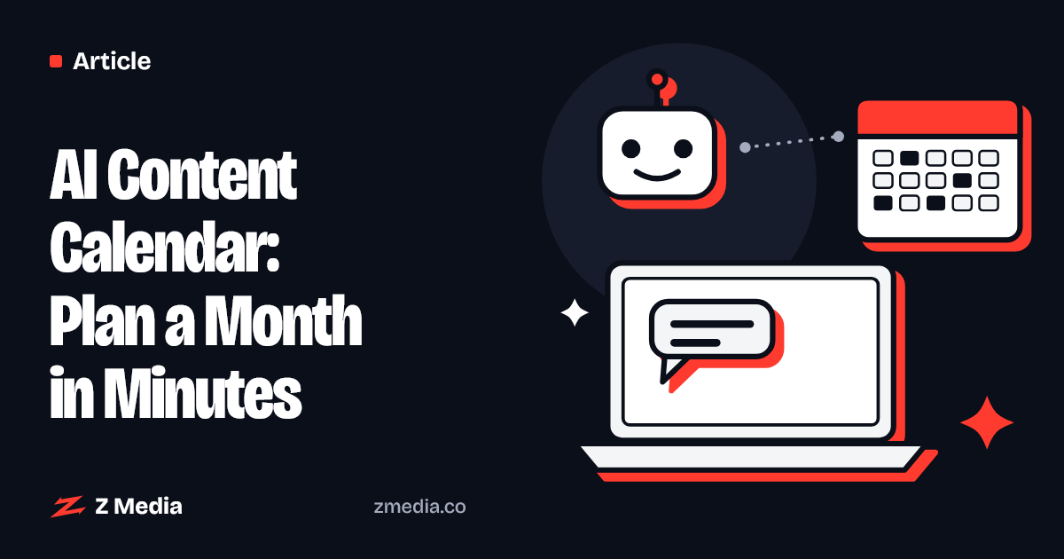 Flat illustration of a laptop, a friendly AI bot and a calendar