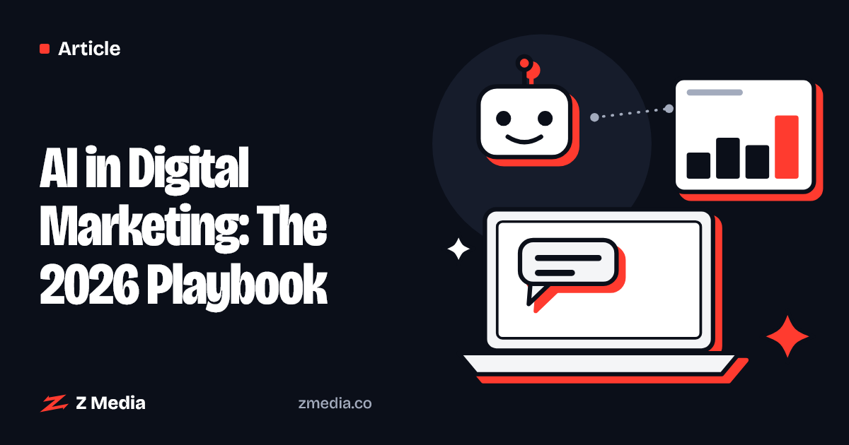 Flat illustration of a laptop, a friendly AI bot and a chart