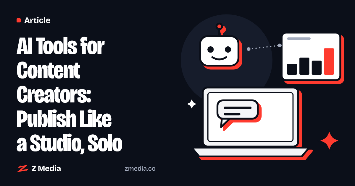 Flat illustration of a laptop, a friendly AI bot and a chart