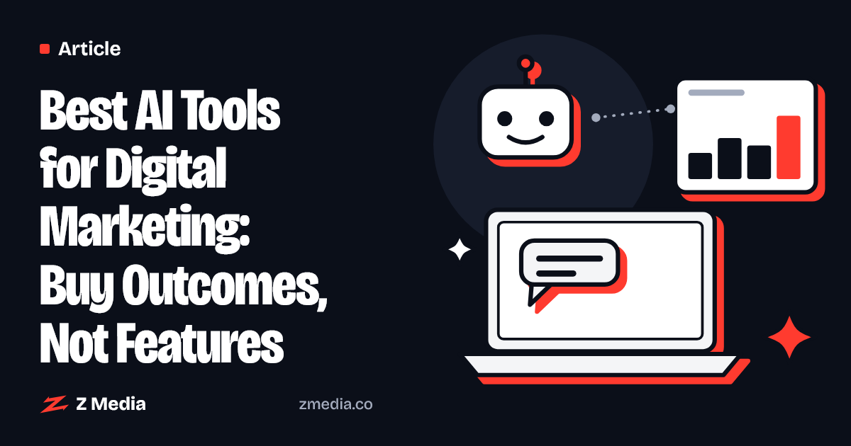 Flat illustration of a laptop, a friendly AI bot and a chart