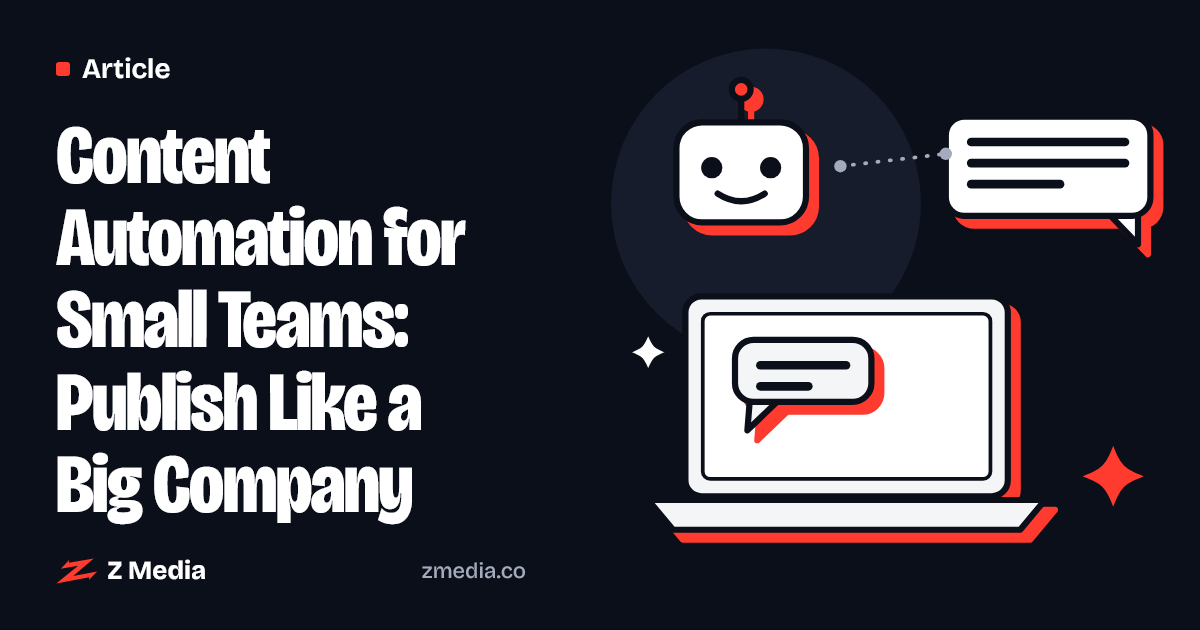 Flat illustration of a laptop, a friendly AI bot and a chat bubble