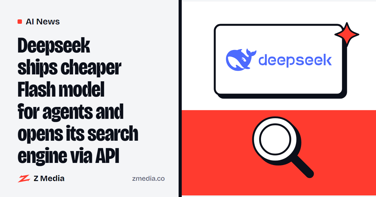 Deepseek logo beside a flat illustration of a magnifier