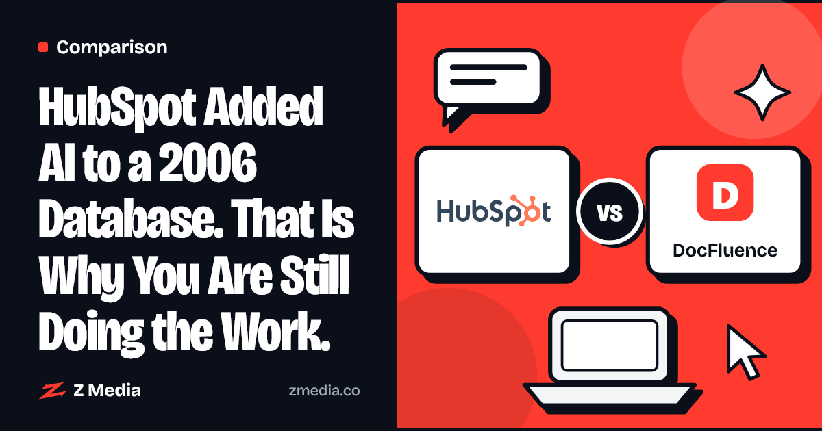 Logos of HubSpot, DocFluence side by side, flat illustration
