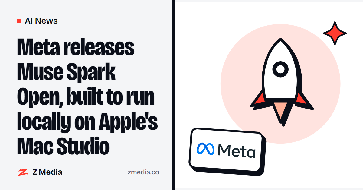 Meta logo beside a flat illustration of a rocket