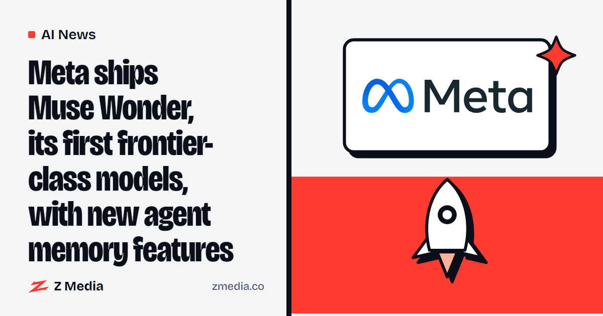 Meta logo beside a flat illustration of a rocket