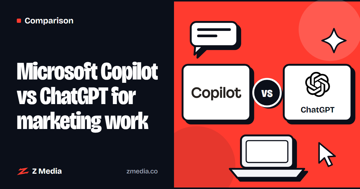 Logos of Copilot, ChatGPT side by side, flat illustration