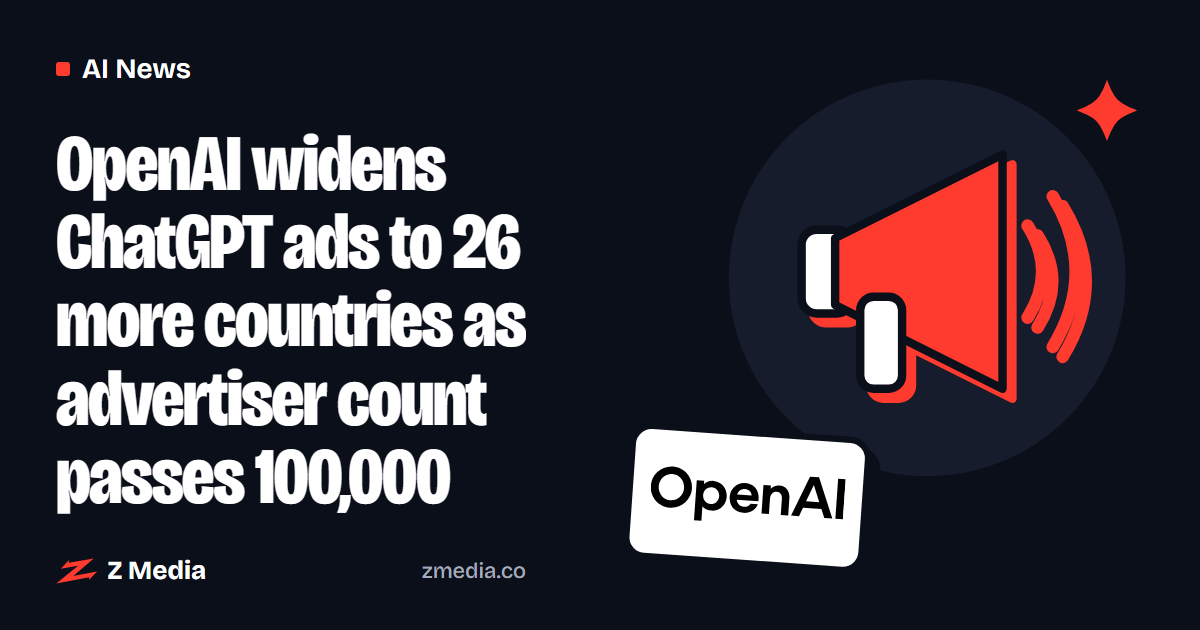 Openai logo beside a flat illustration of a megaphone