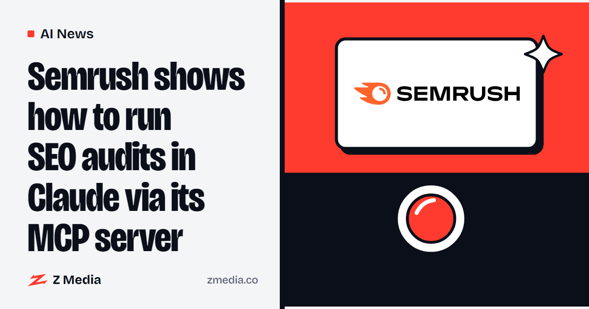 Semrush logo beside a flat illustration of a magnifier